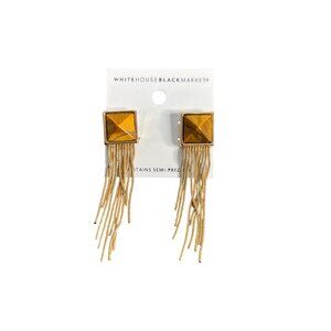 White House Black Market Women's Tigers Eye with Chain Fringe Earrings NWT